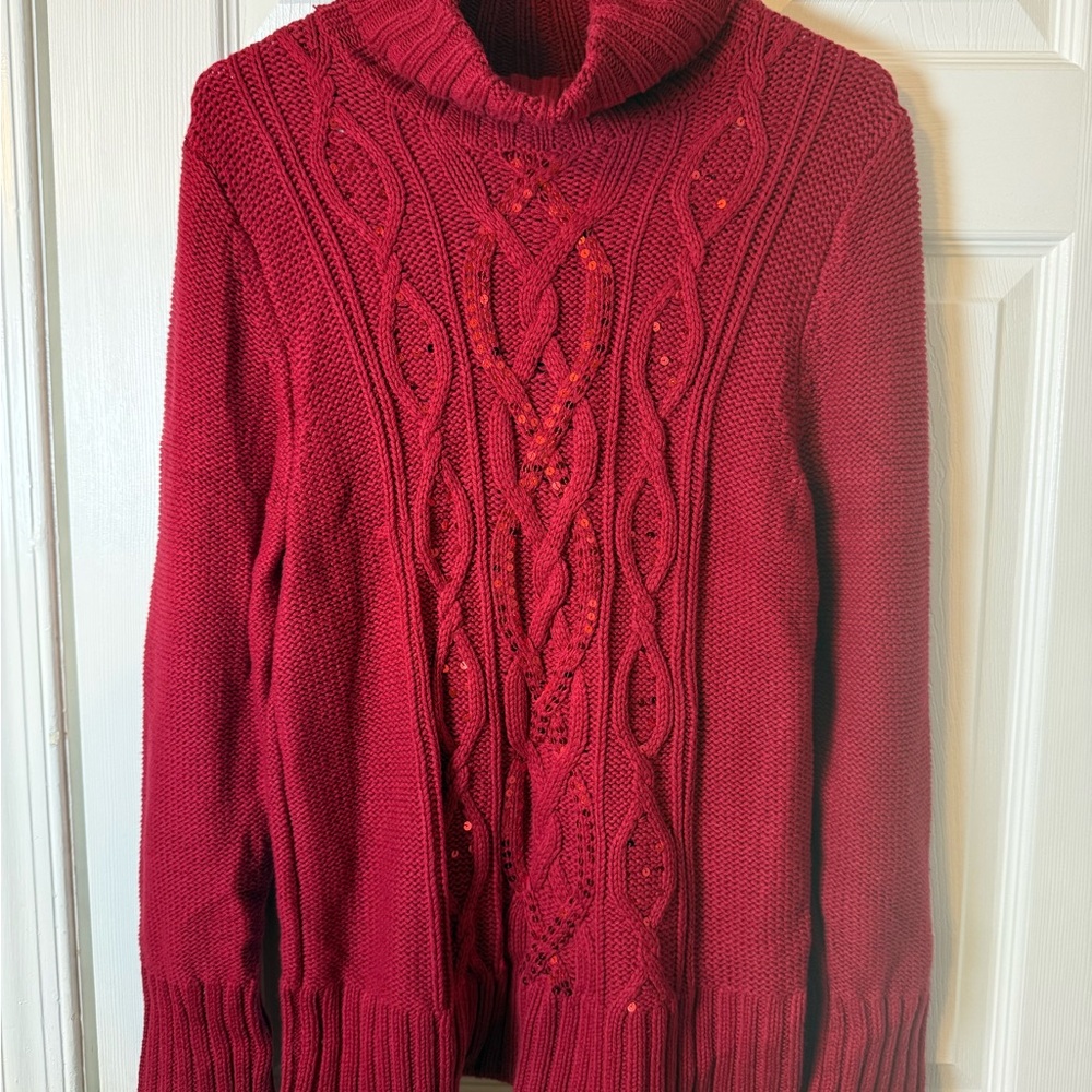 Apt. 9 Red Cable Knit Sequin Turtleneck Sweater XL NWT
